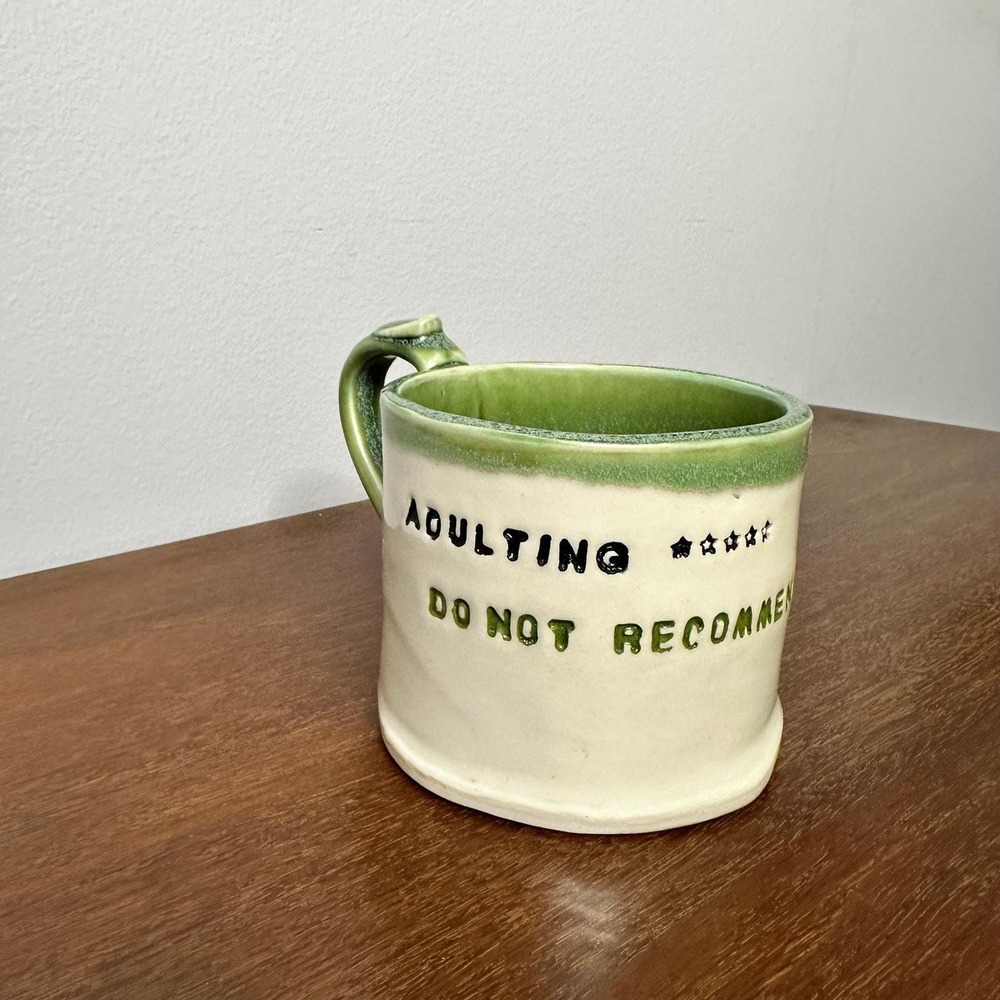 Studio Pottery Adulting Do Not Recommend Mug Signed Funny Thumb Rest Drip Glaze - Picture 5 of 12